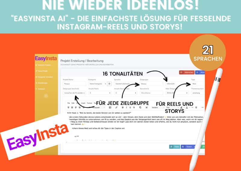 EasyInsta AI Benutzeroberfläche